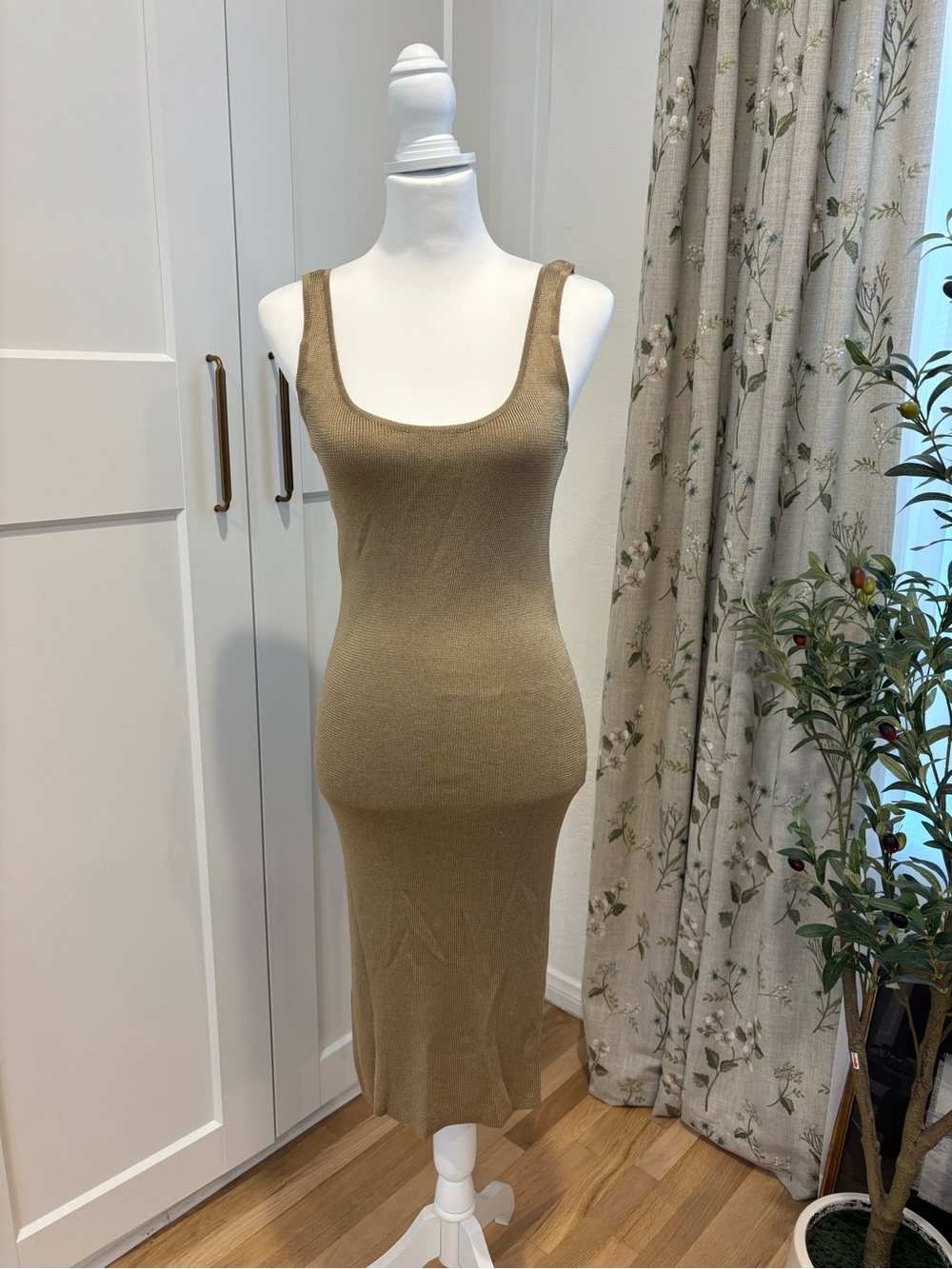 Ralph Lauren Strapless Knit Midi Dress in Camel